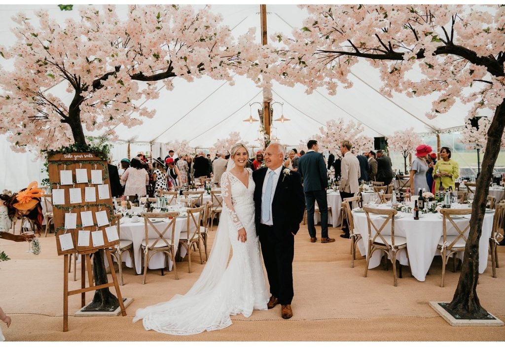 Sailcloth Tent Wedding, North Yorkshire - Image by Becki Dakin Photography, Blossom Trees by Ribble Valley Events Company