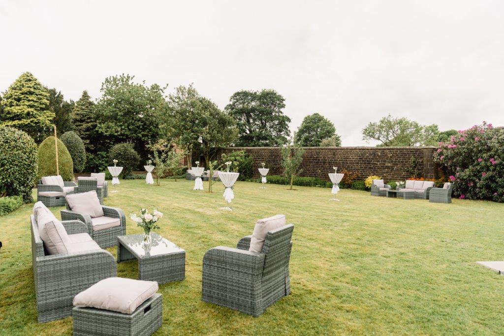 Outdoor seating for wedding at home