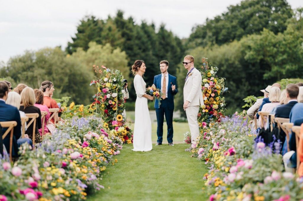 Outdoor Wedding with Floral Aisle
