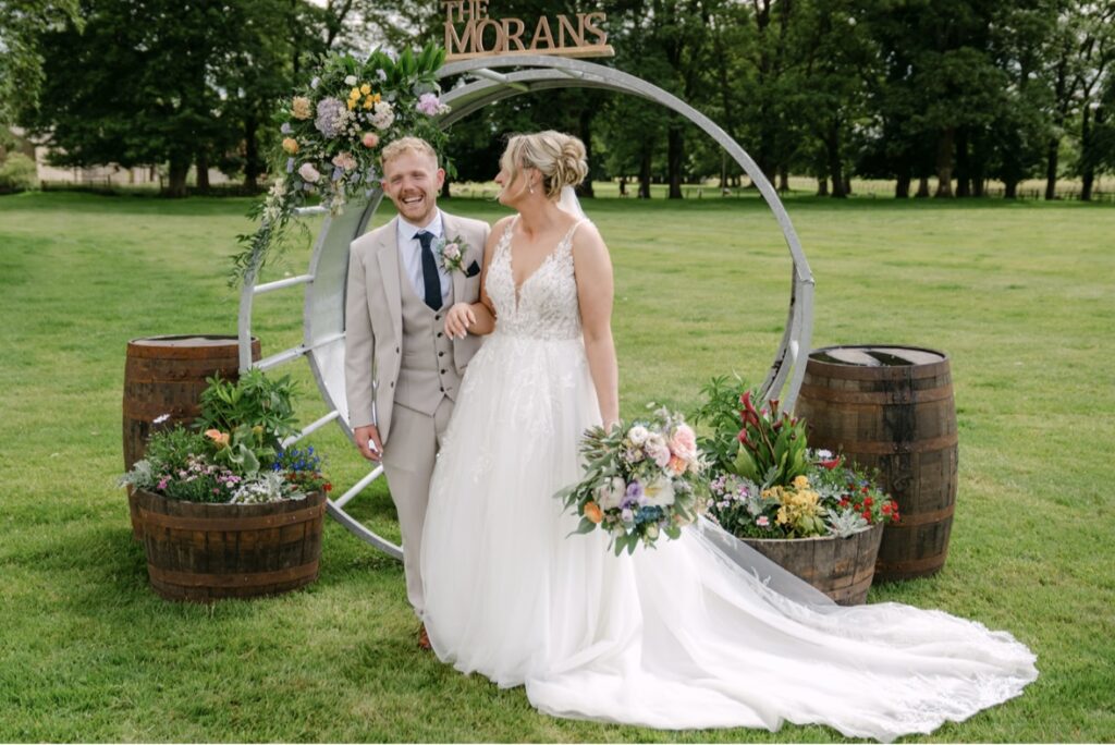 Bride & Groom at marquee wedding in the Yorkshire Dales
