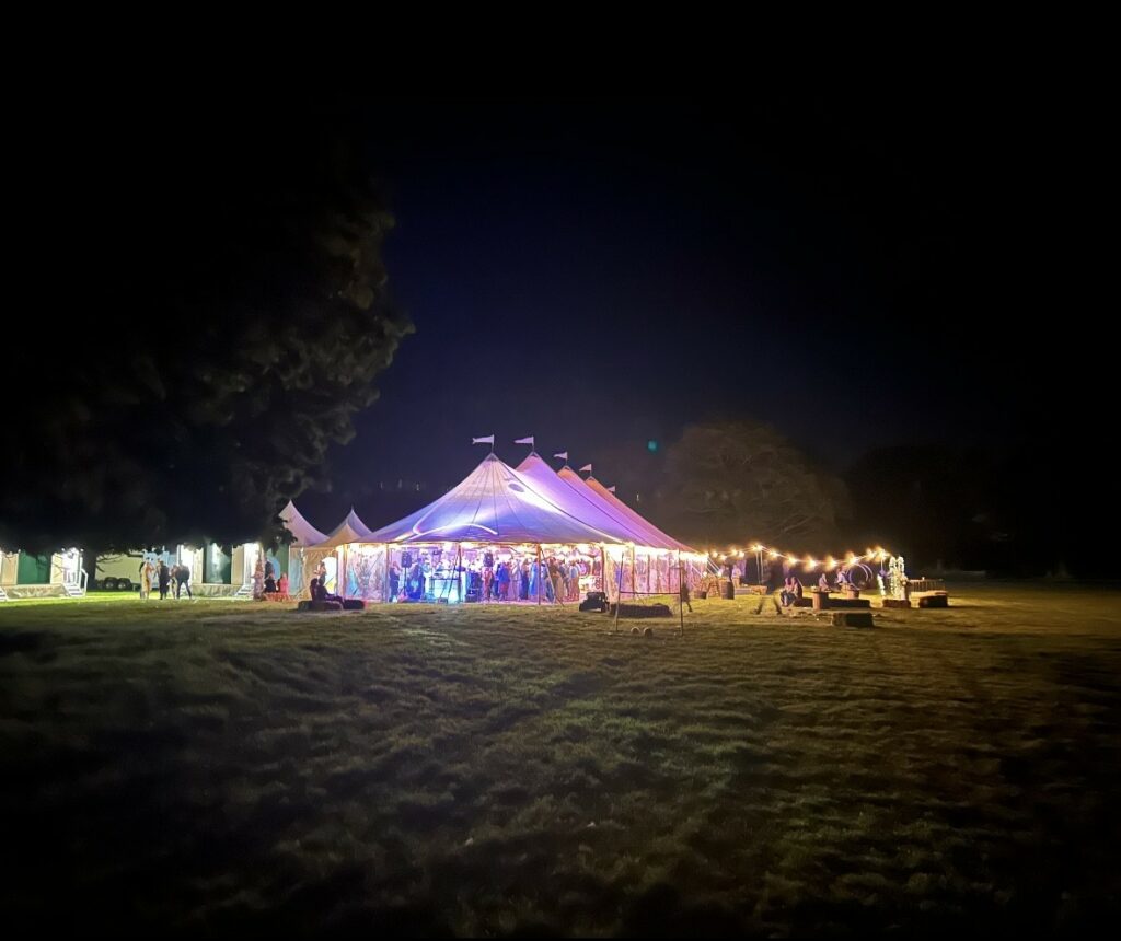 Sailcloth Tent by Night, North Yorkshire Marquee Wedding