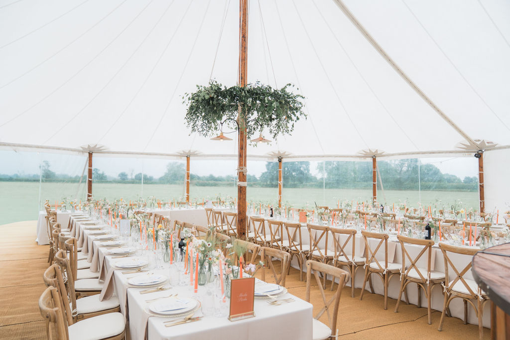 Wedding Breakfast on Long Tables in Marquee